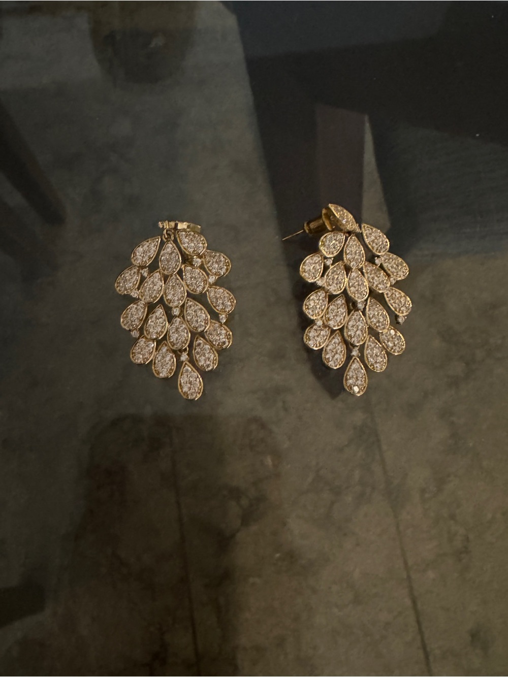Gold Leaf Cluster Crystal Drop Stud Earrings - Women Jewelry